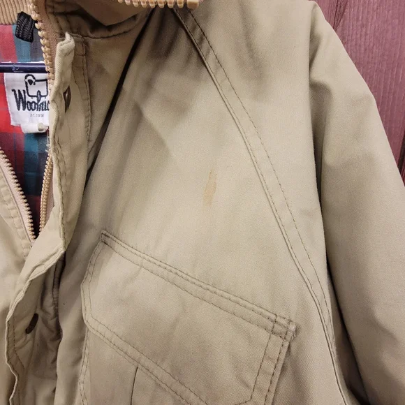Lg Woolrich Men’s Khaki Insulated Field Barn Jacket Plaid Lined Corduroy Collar - Picture 4 of 9